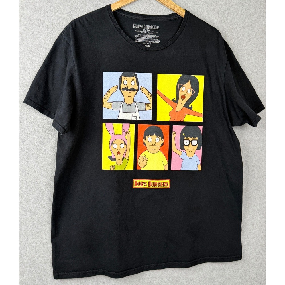 Bob's Burgers T-Shirt Mens XL Black Belcher Family Graphic Crew Neck Tee